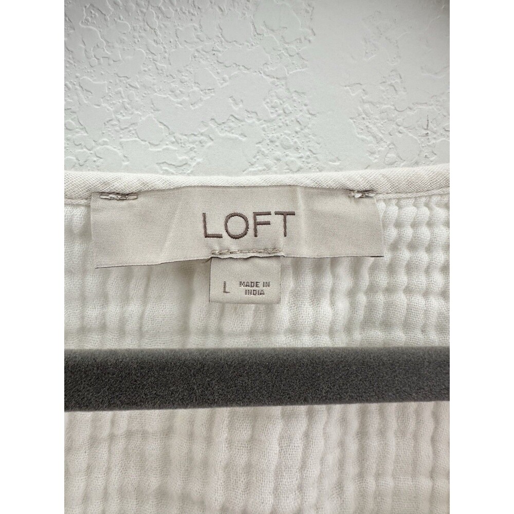 LOFT Cream Gauze Henley Blouse - Picture 2 of 10